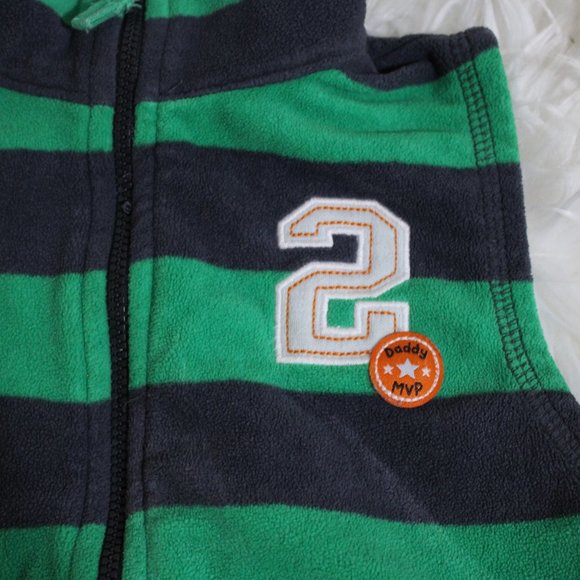 Carter Fleece Green Strip Zip up Vest - 24 M - Picture 2 of 5